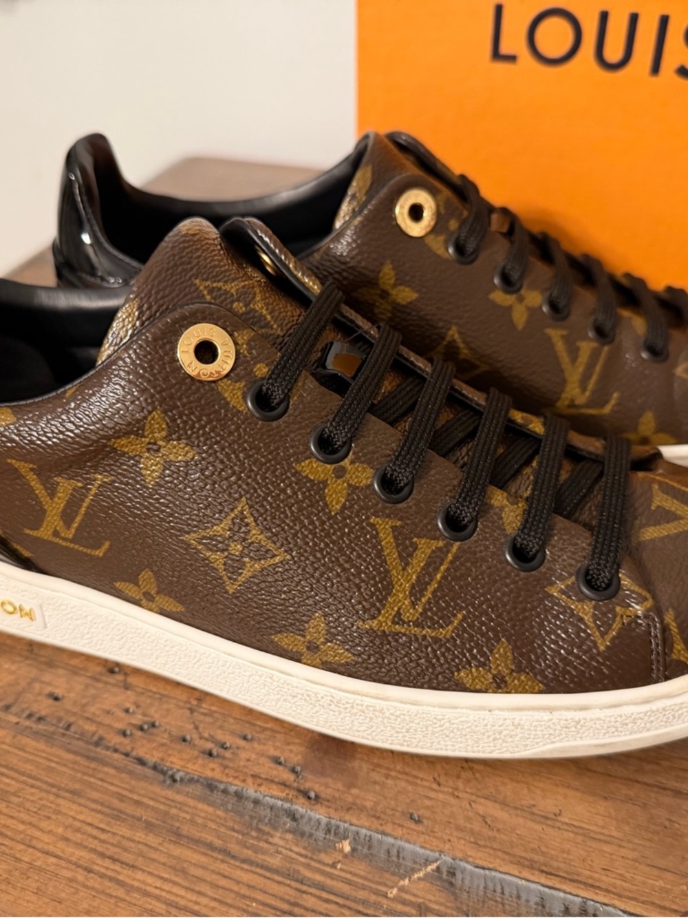 Louis Vuitton Brown Monogram Frontrow Sneakers with Gold Accents